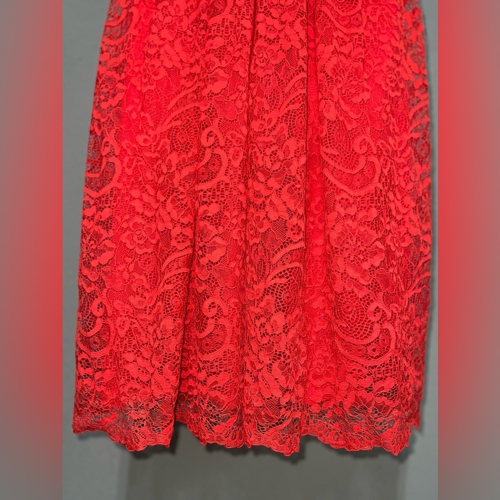 Sans Souci Red Lace Sleeveless Halter Open Back Fully Lined Dress - Picture 4 of 11